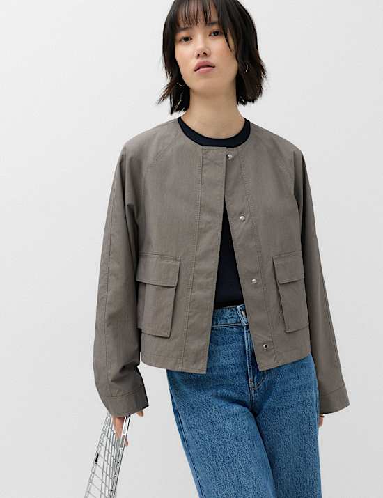 Cotton Rich Tie Neck Cropped Jacket