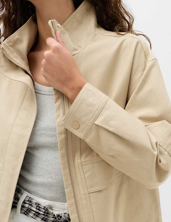 Cotton Rich Funnel Neck Parka Coat