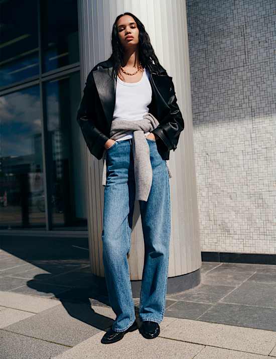 Faux Leather Revere Collar Short Jacket