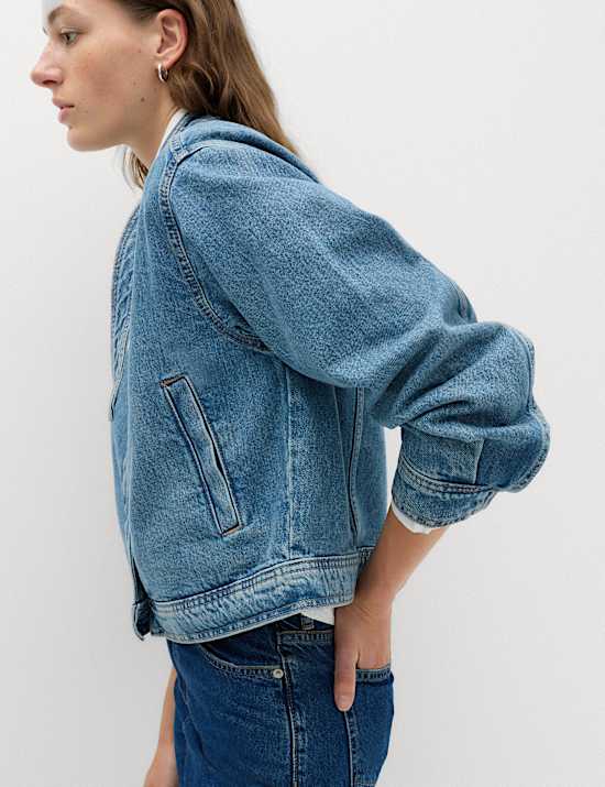 Denim Funnel Neck Short Jacket
