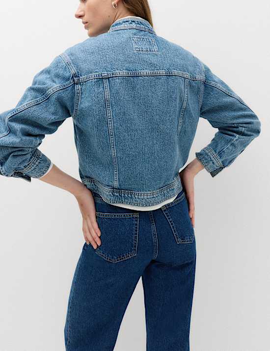 Denim Funnel Neck Short Jacket
