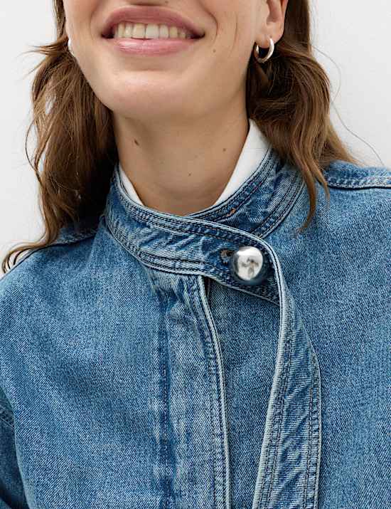 Denim Funnel Neck Short Jacket