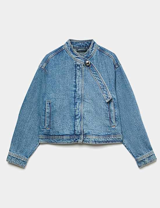 Denim Funnel Neck Short Jacket