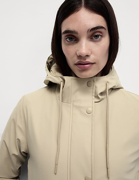 Rubber Hooded Funnel Neck Raincoat