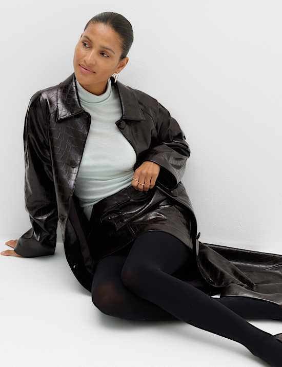 Faux Leather Croc Effect Longline Car Coat