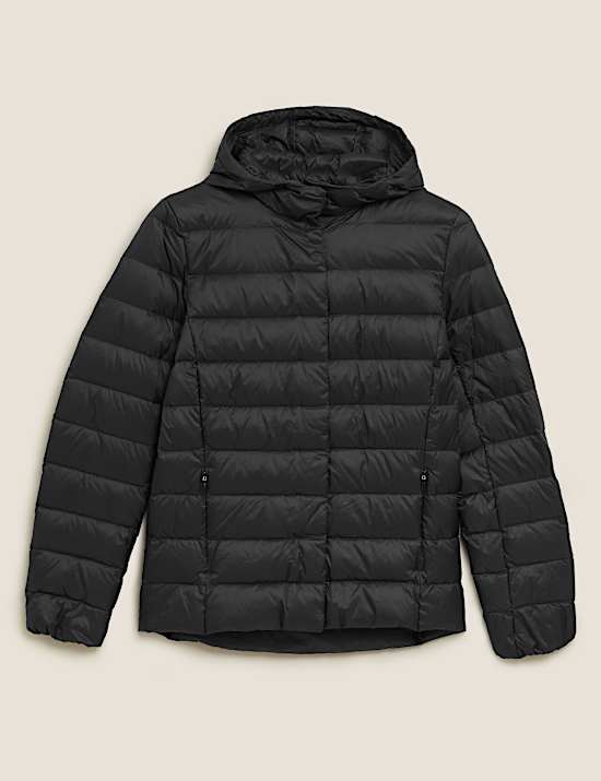 Feather & Down Hooded Short Puffer Jacket