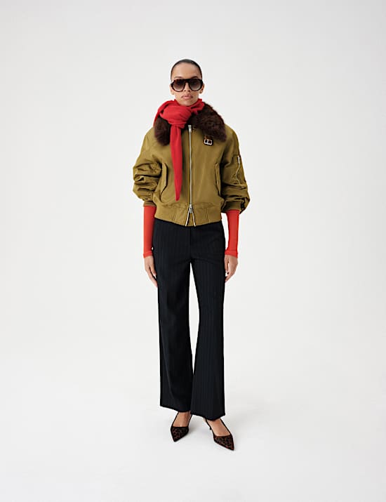 Faux Fur Trim Flight Bomber Jacket