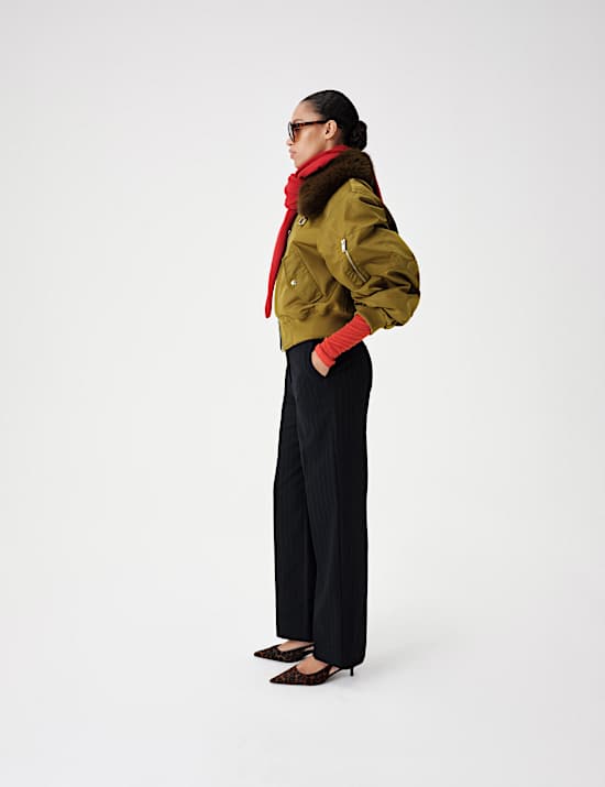Faux Fur Trim Flight Bomber Jacket