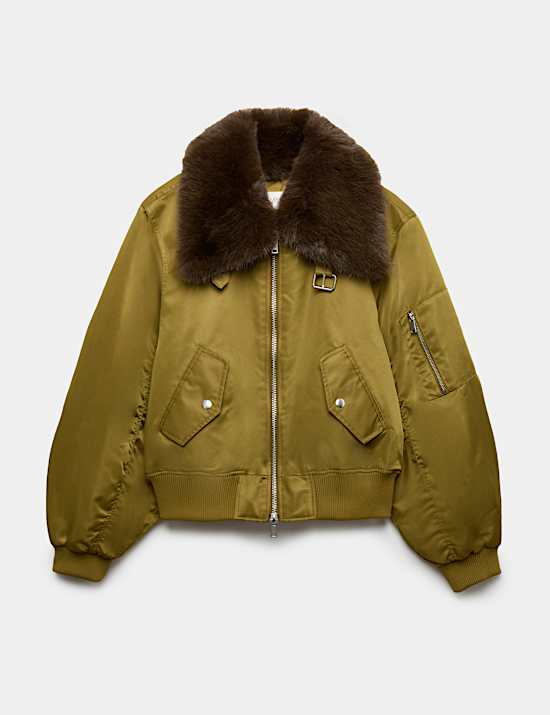 Faux Fur Trim Flight Bomber Jacket