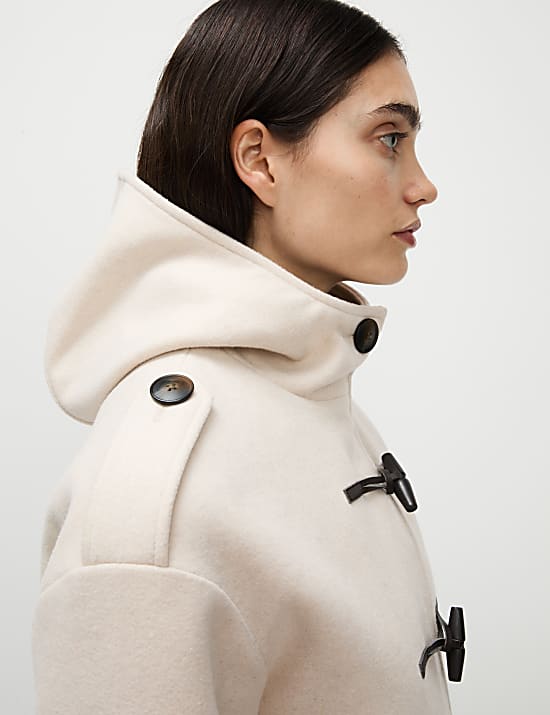 Wool Blend Hooded Short Duffle Coat ECRU Coats M S AU