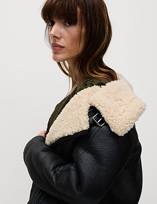 Faux Shearling Borg Lined Aviator Jacket