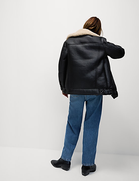 Faux Shearling Borg Lined Aviator Jacket