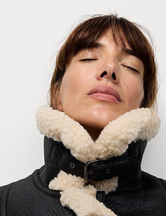 Faux Shearling Borg Lined Aviator Jacket