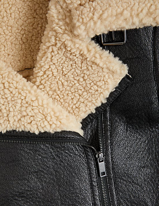 Faux Shearling Borg Lined Aviator Jacket