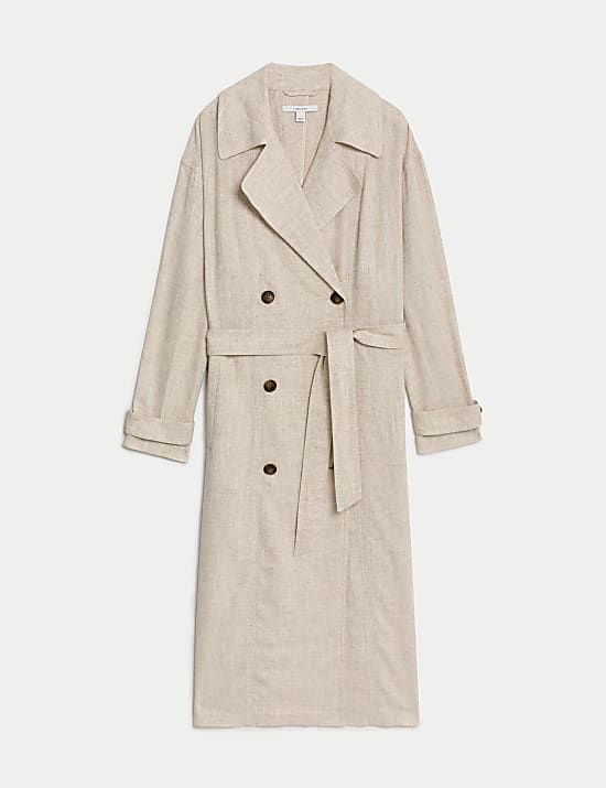 Linen Blend Longline Trench Coat