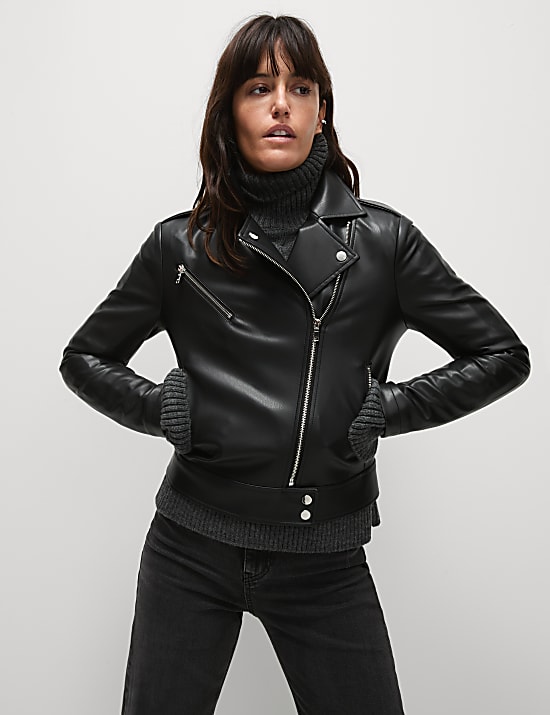 Petite Faux Leather Biker Jacket