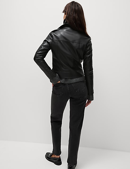 Petite Faux Leather Biker Jacket