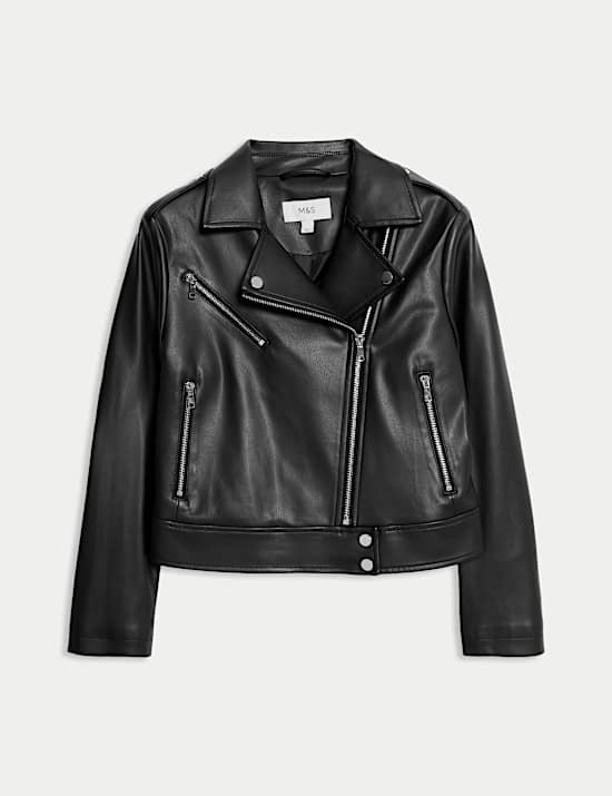 Petite Faux Leather Biker Jacket