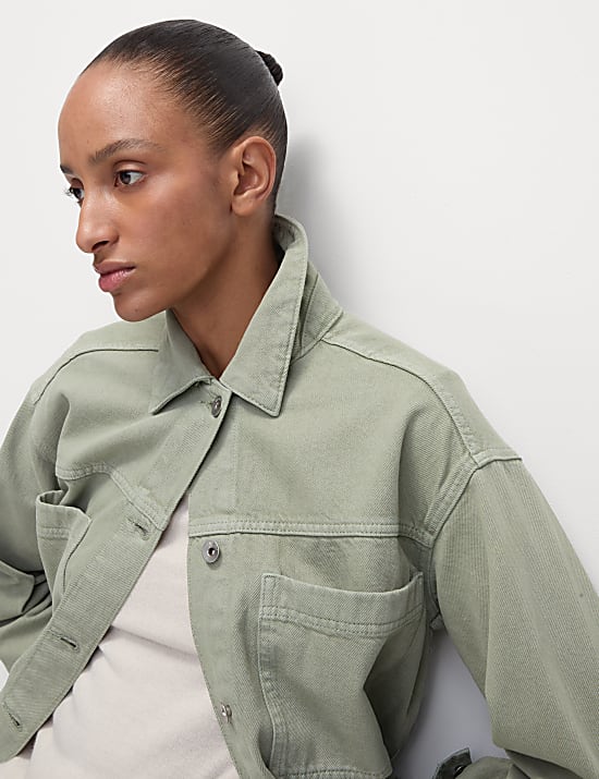 Pure Cotton Denim Relaxed Shacket