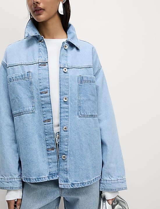 Pure Cotton Denim Relaxed Shacket