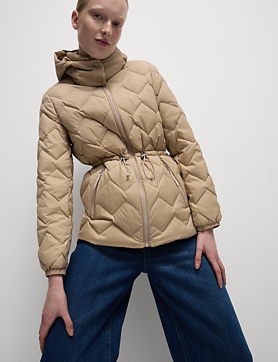 Feather & Down Quilted Hooded Puffer Jacket