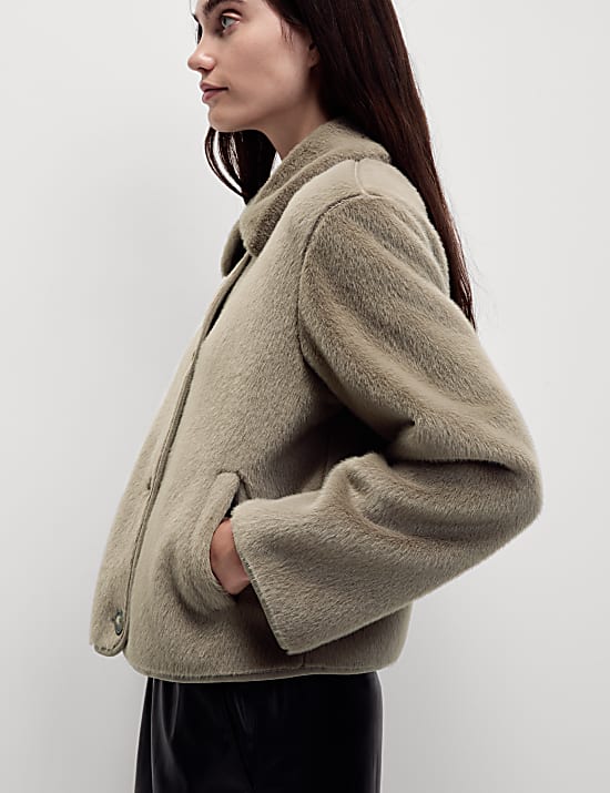 Faux Fur Collared Short Jacket