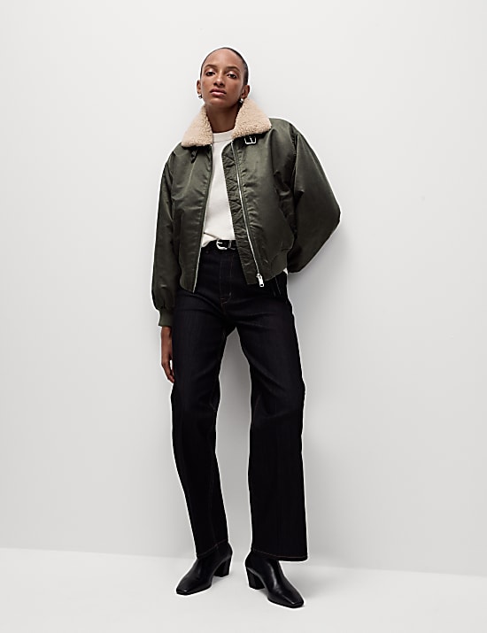 Blouson d’aviateur imitation peau de mouton à motif texturé avec encolure