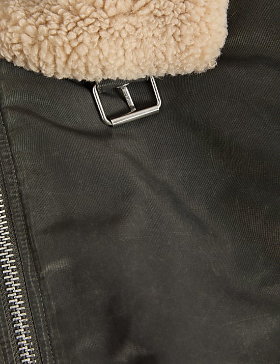 Blouson d’aviateur imitation peau de mouton à motif texturé avec encolure