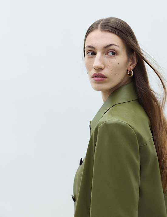 Faux Leather Collared Jacket