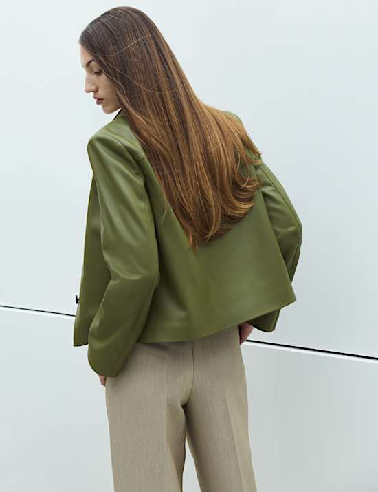 Faux Leather Collared Jacket