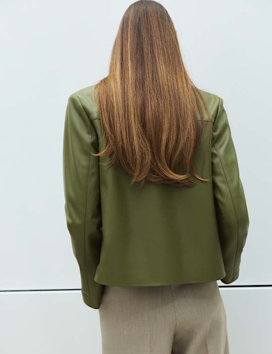 Faux Leather Collared Jacket