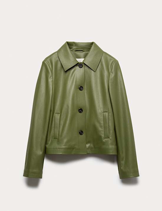 Faux Leather Collared Jacket