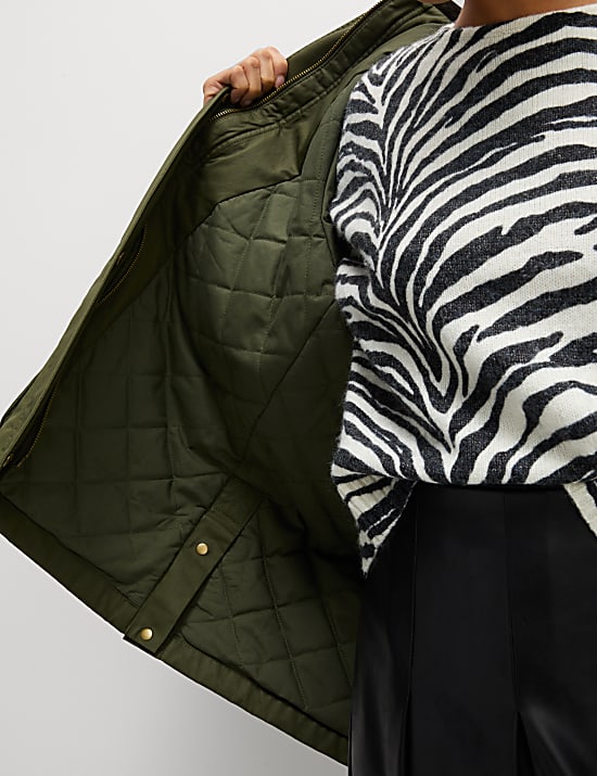 Prošívaný parkový kabát s vysokým podílem bavlny, voskovaný