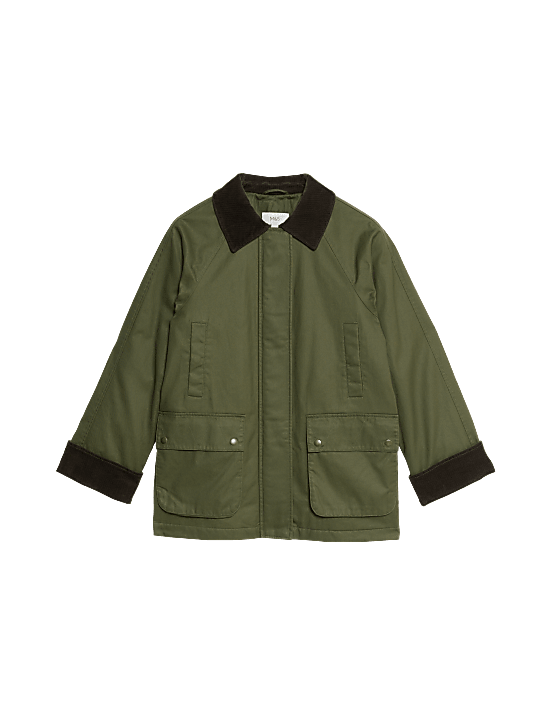 Prošívaný parkový kabát s vysokým podílem bavlny, voskovaný