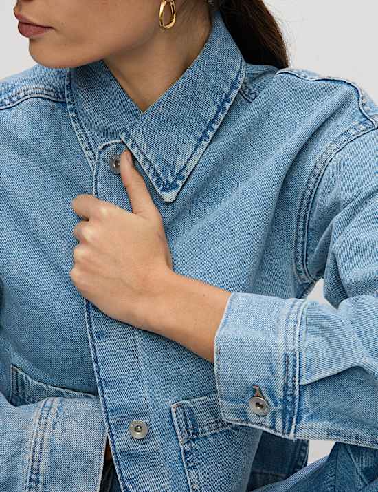 Jaket-Kemeja Denim Model Crop Katun Murni