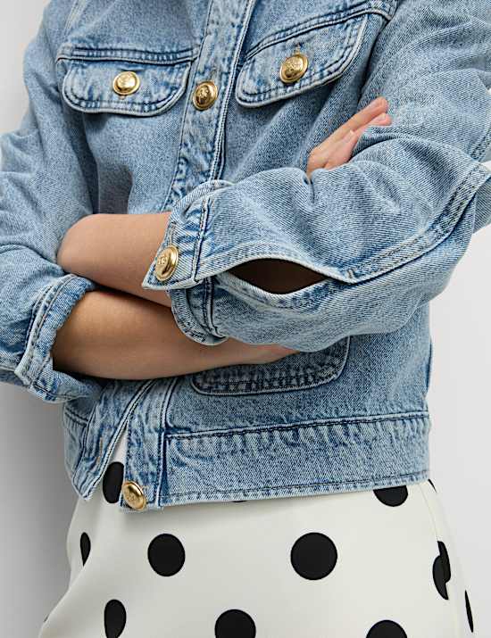 Denim Collarless Short Jacket