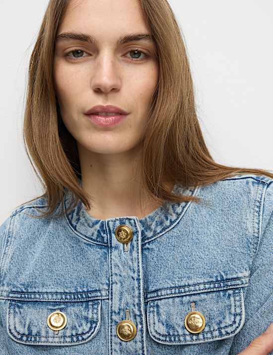 Denim Collarless Short Jacket