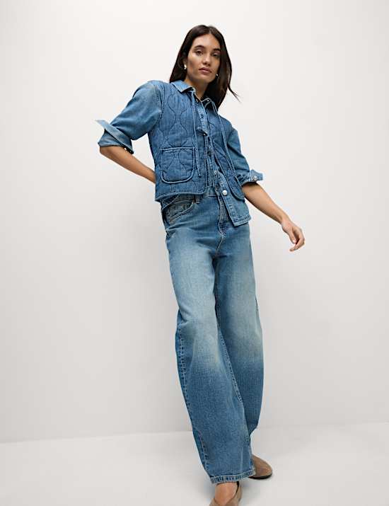 Pure Cotton Denim Quilted Gilet