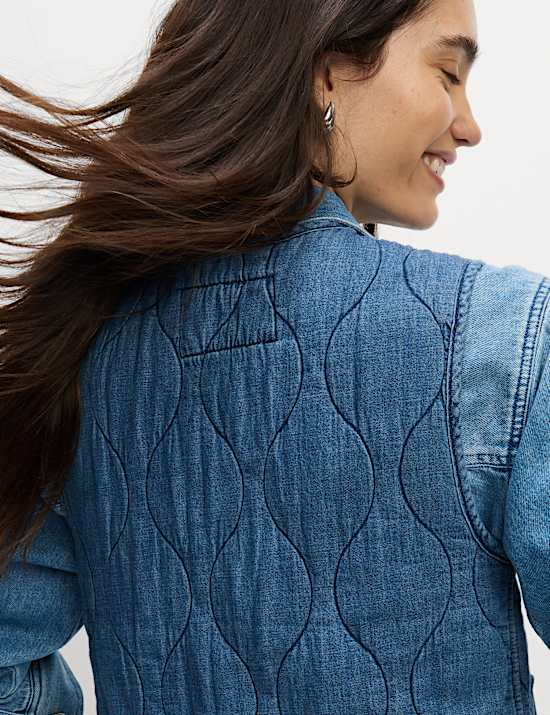 Pure Cotton Denim Quilted Gilet