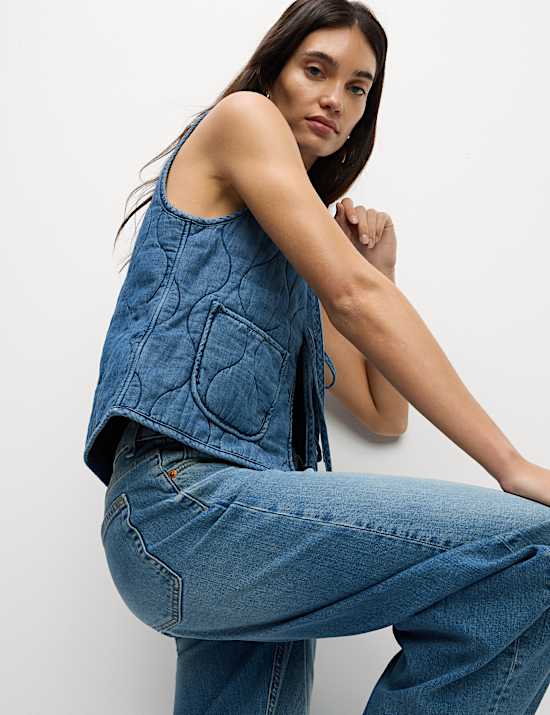 Pure Cotton Denim Quilted Gilet