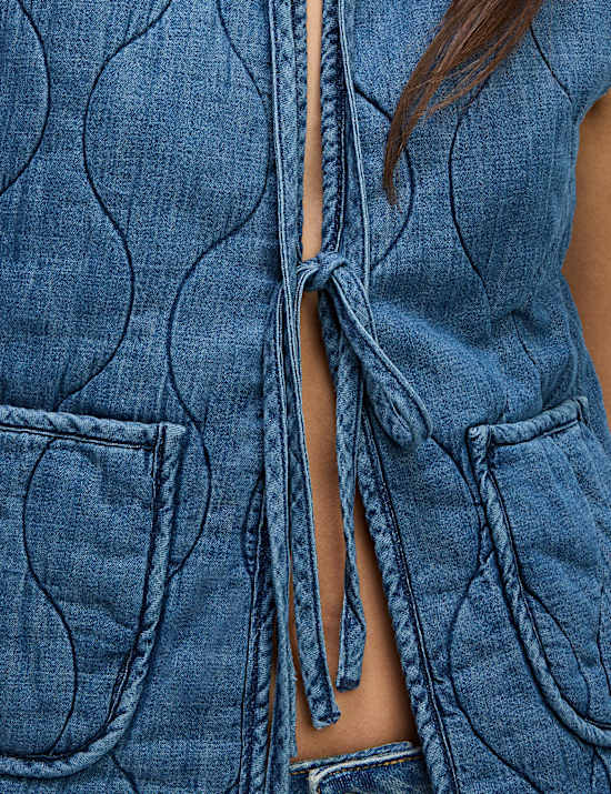 Pure Cotton Denim Quilted Gilet