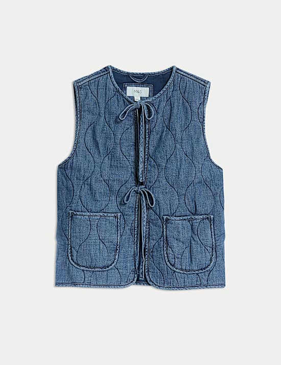 Pure Cotton Denim Quilted Gilet
