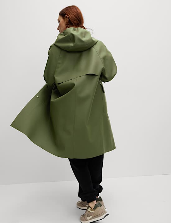 Rubber Hooded Clean Longline Parka Coat