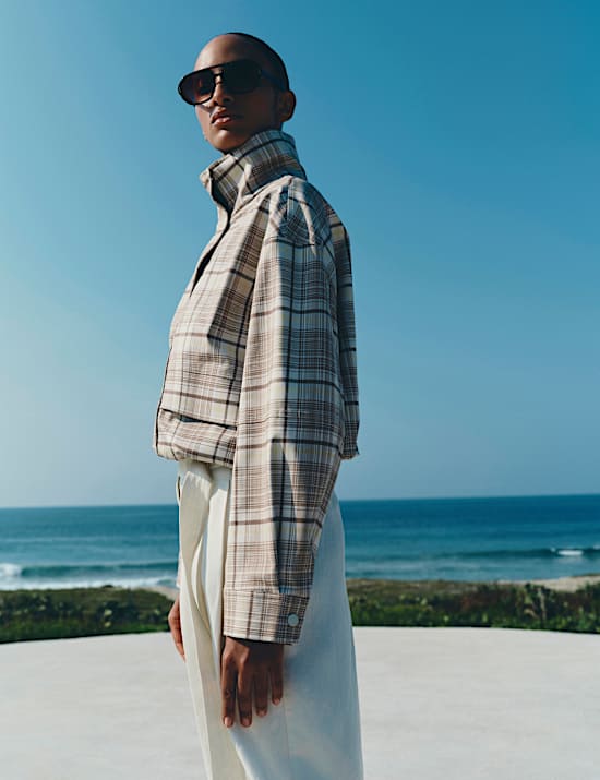 Checked Funnel Neck Barn Jacket