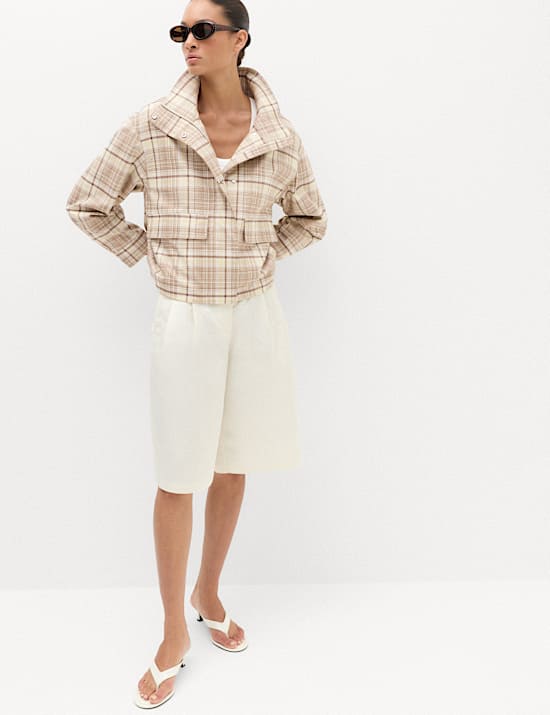 Checked Funnel Neck Barn Jacket