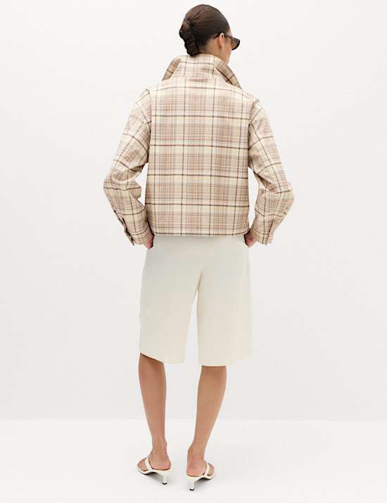 Checked Funnel Neck Barn Jacket