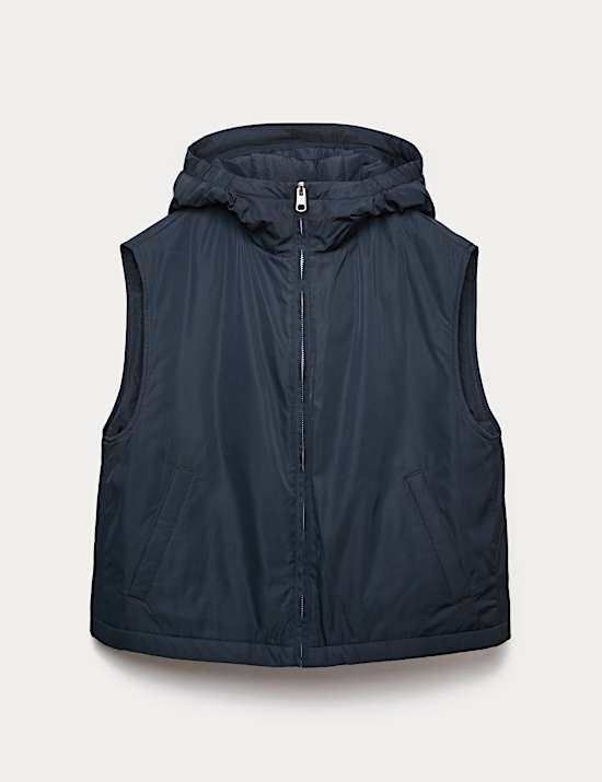 Crop αμάνικο μπουφάν με κουκούλα και ενίσχυση