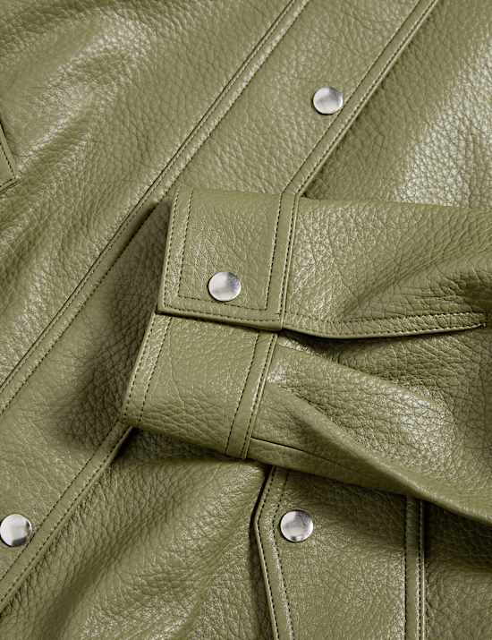 Faux Leather Textured Longline Bomber Jacket