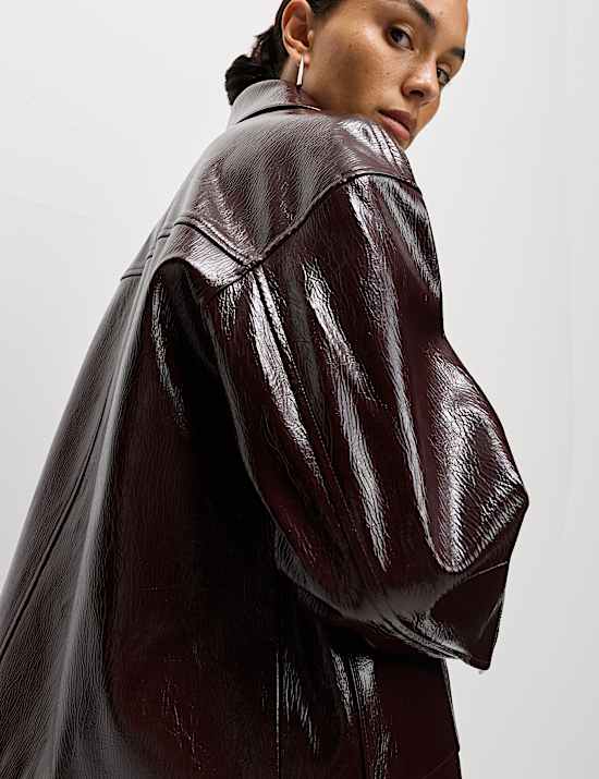 Faux Leather Lacquered Harrington Jacket