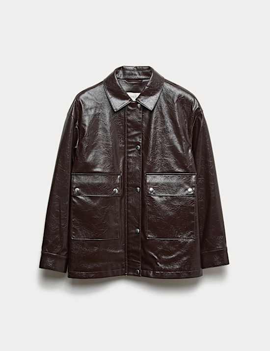 Veste longue en similicuir laqué